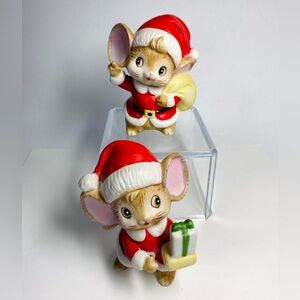 Vintage HOMCO Figurine Santa Mouse Christmas Present & Mouse With Santa Sack